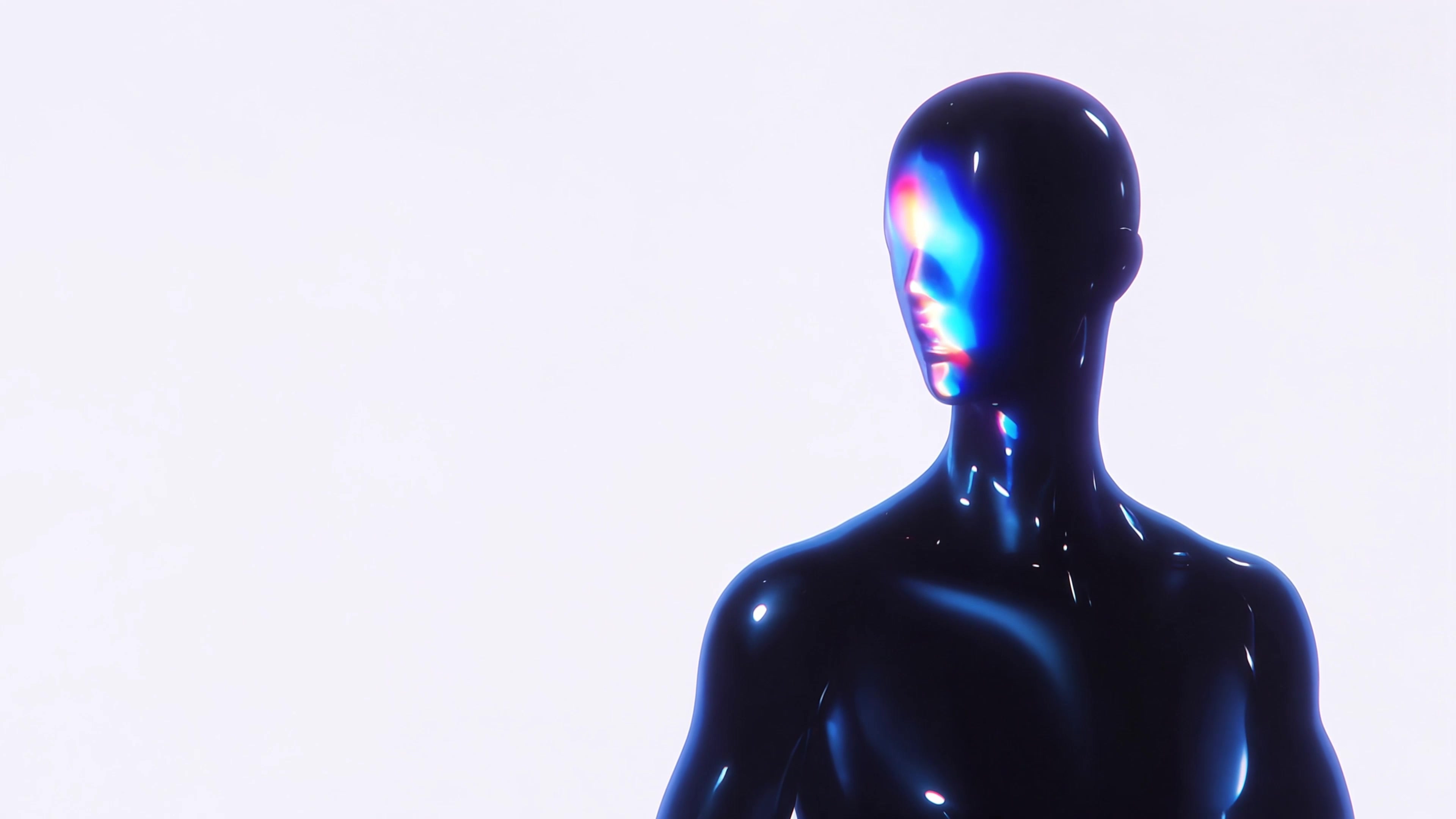 Humanoide de acabado metálico iridiscente