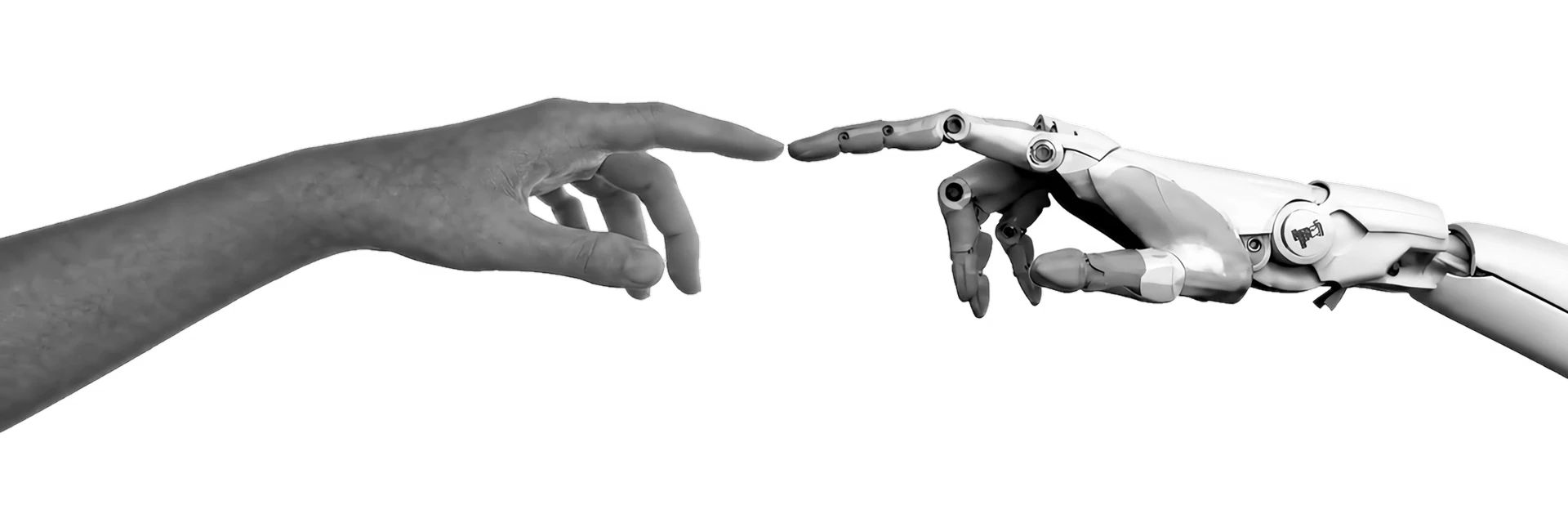 Una mano humana y una mano robótica se tocan